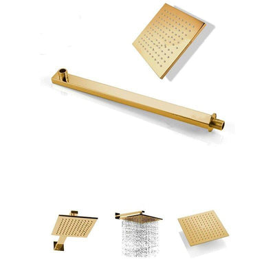 Gold shiny  3 Way Diverter Pressure Balance Shower With Square 8 Inch Rain Head Kit