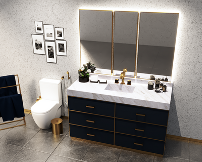 Roma- Navy Blue Single Center Sink Bathroom Vanity Set 60"