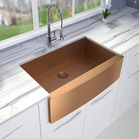 Brushed Copper Rose Gold Stainless Steel Farmer Apron Single Bowl Kitchen Sink