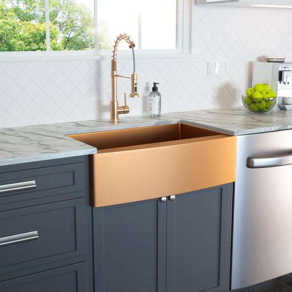 Brushed Copper Rose Gold Stainless Steel Farmer Apron Single Bowl Kitchen Sink
