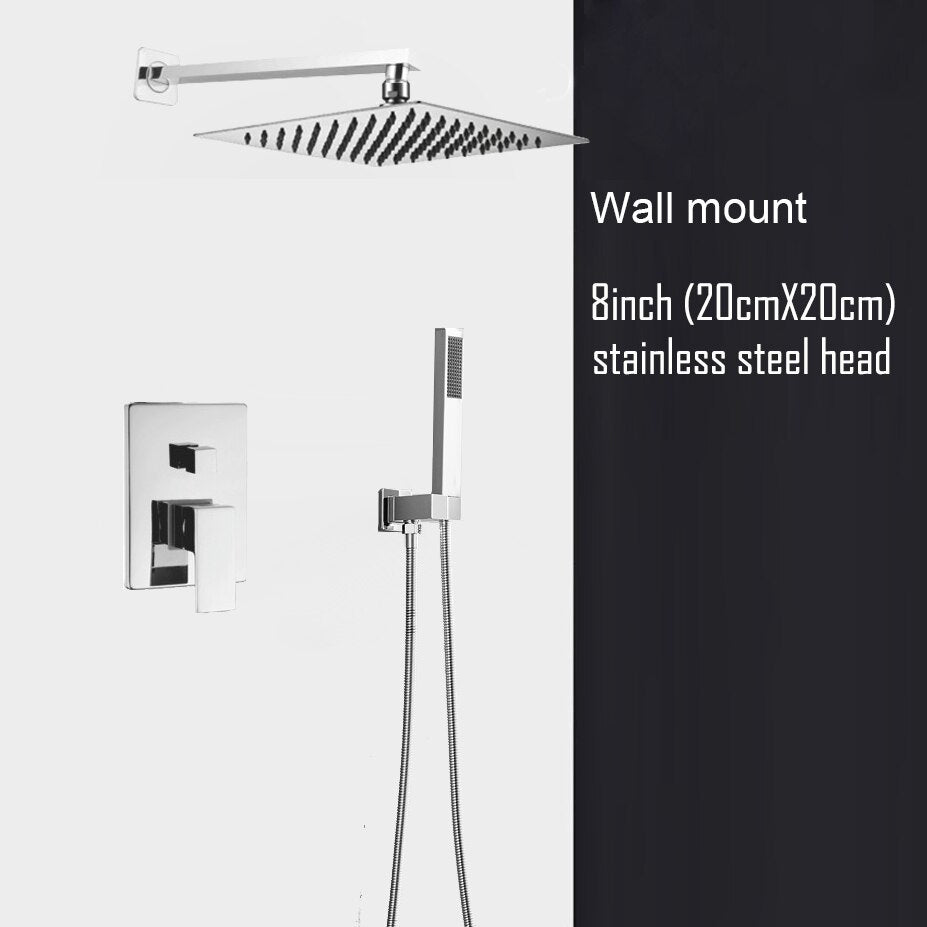 Chrome CSA square rain head 1-2 -3 way pressure balance shower kit