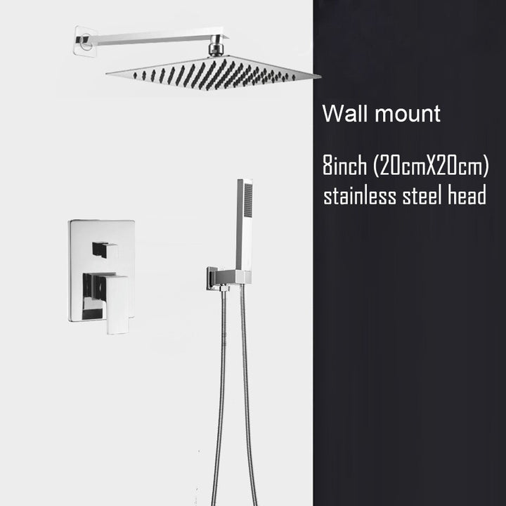 Chrome CSA square rain head 1-2 -3 way pressure balance shower kit