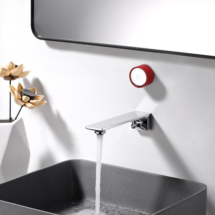 Reno-Chrome with red single lever wall mounted faucet