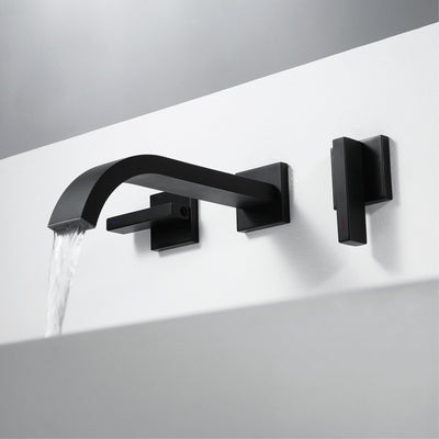 Black wall mounted 2 lever control wall mounted bathroom faucet