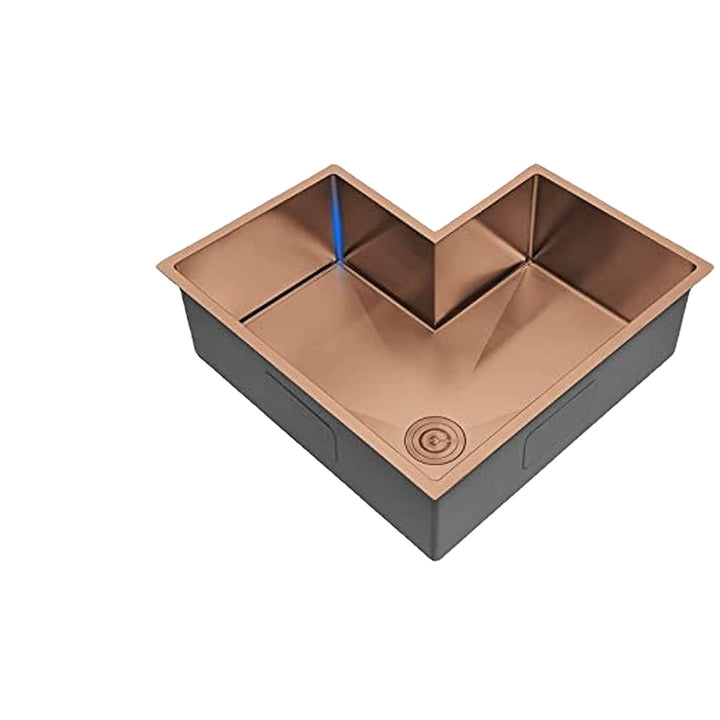 Cafe Copper -Brushed Gold-Rose Corner 30" Inch stainless steel single bowl undermount kitchen sink 14 gauge