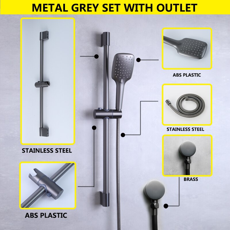 Brushed goldBlackRose goldGrey GunWhite Slide shower bar set