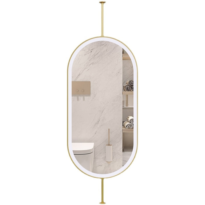 Custom-Double side Mirror-Brushed Gold-Oval Suspended Ceiling Mount Double Side LED Bathroom Mirror