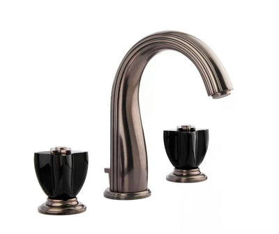 Gold polished brass with crystal handles 8" inch wide spread bathroom faucet