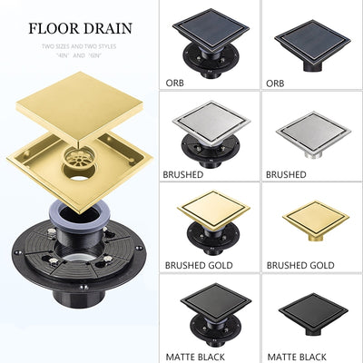 Square shower drain stainless steel with PVC or ABS adapter set