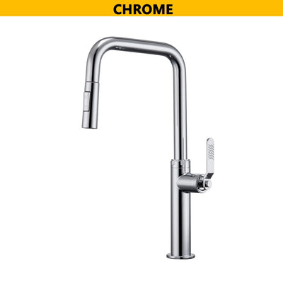 Nordic Design Brushed Gold-Grey Gun-Chrome Kitchen Faucet with Dual Sprayer
