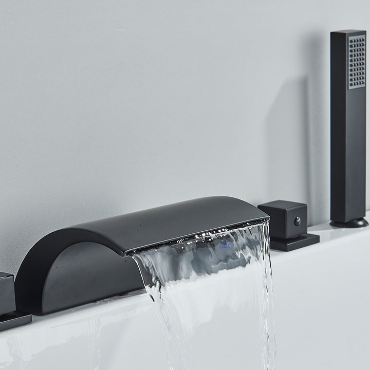 Black matte-Chrome Square Waterfall bathtub filler faucet set