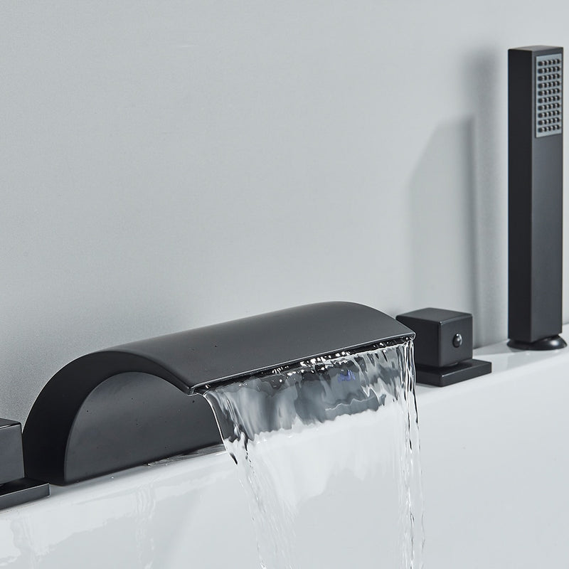 Black matte-Chrome Square Waterfall bathtub filler faucet set