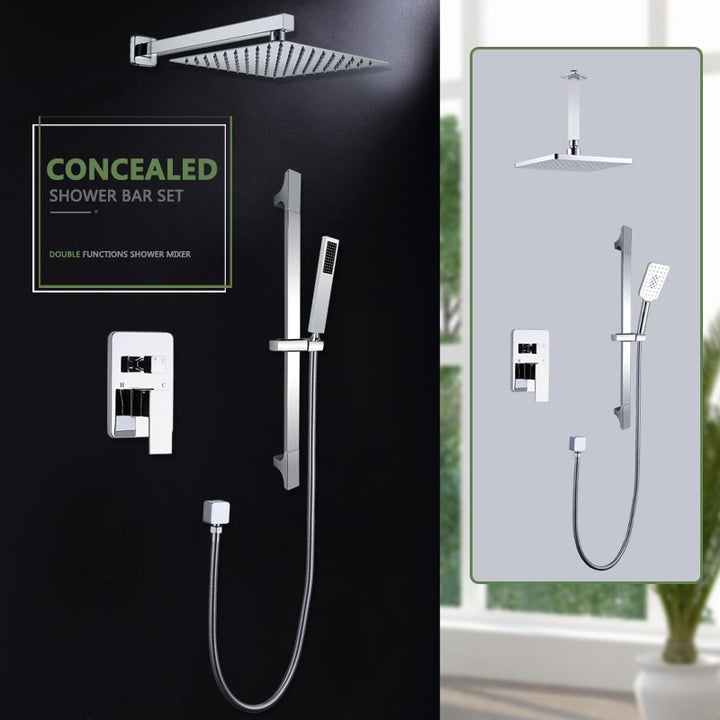 CSA certified-Chrome Square 12" Inch Rain Head Pressure Balance 2 way Function Diverter with slide bar Shower Kit