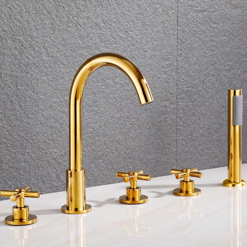 Cross Handle Deckmount Bathtub filler faucet 5 holes completed set
