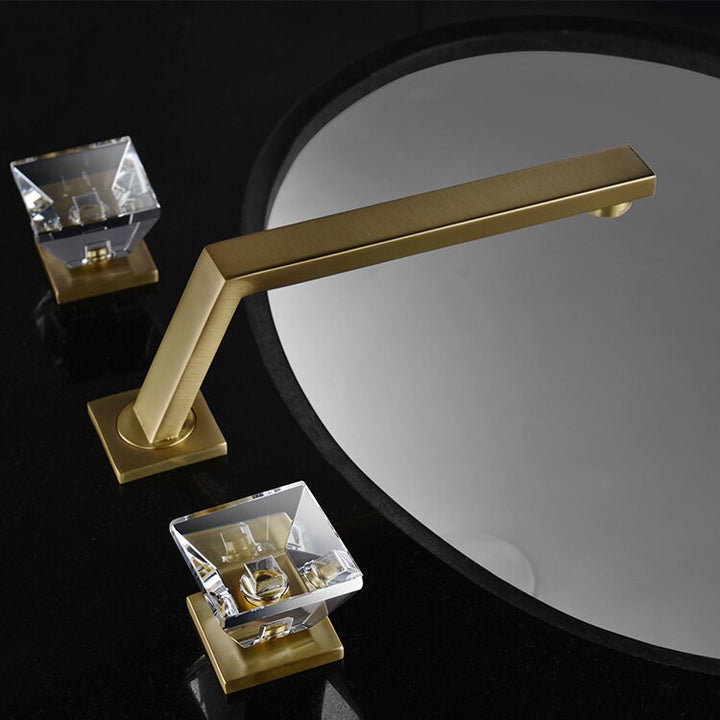 Soleil-Gold with Crystal handles 8" Inch wide spread faucet