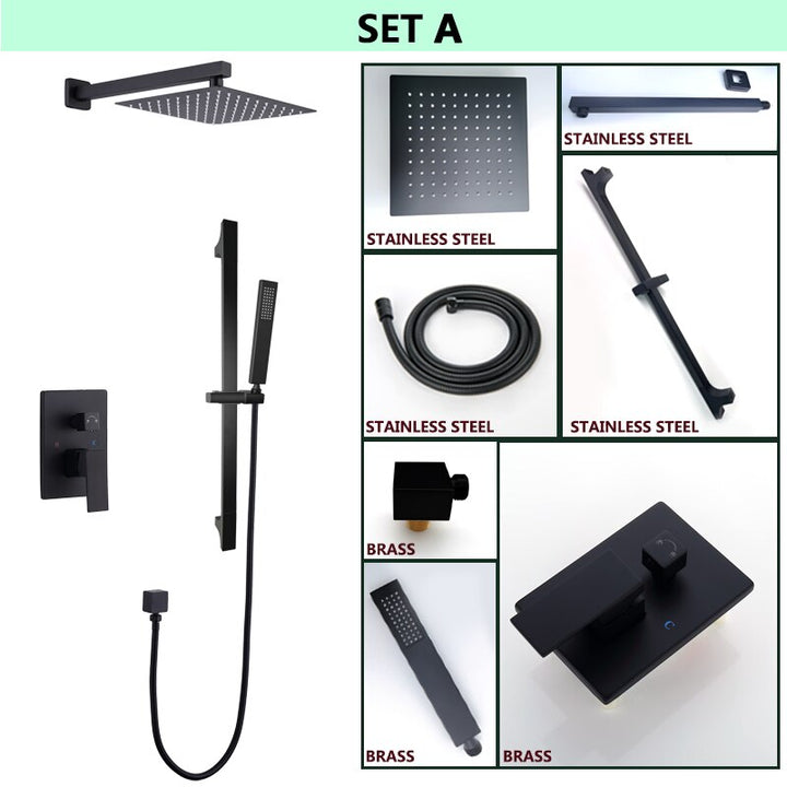 CSA certified-Black matte Square 8" Inch Rain Head 2 Way Diverter Function Shower Kit