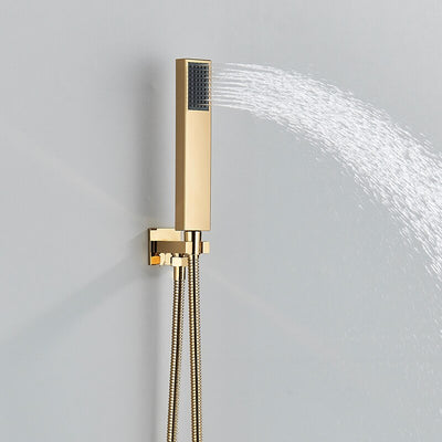 Gold polish brass-Square Rain Head 8-10-12-16 inches-  3-way fucntion diverter - Thermostatic Mixer Brass Shower Mixer 6pcs Spa body Jets