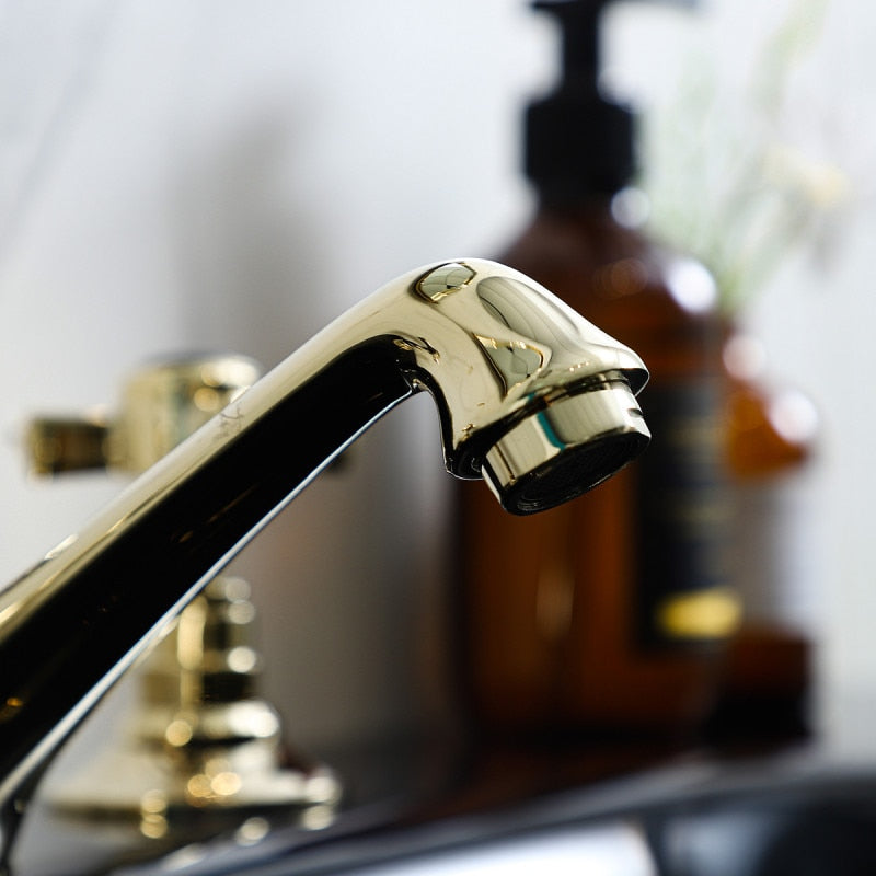 Gabsy-Victorian Gold polish with black two tone 8" inch wide spread bathroom faucet