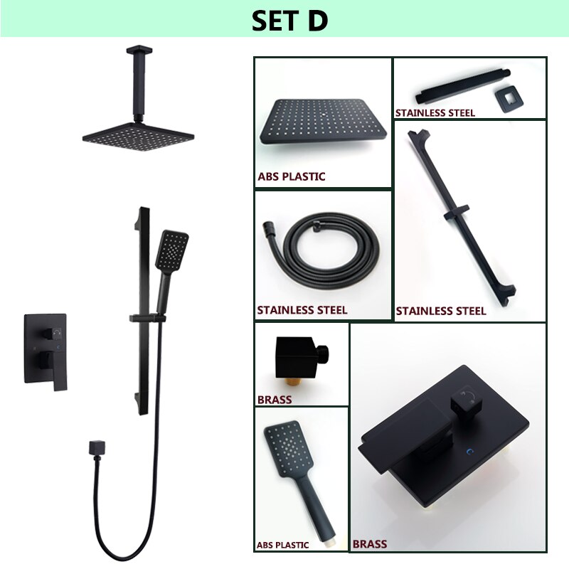 CSA certified-Black matte Square 8" Inch Rain Head 2 Way Diverter Function Shower Kit