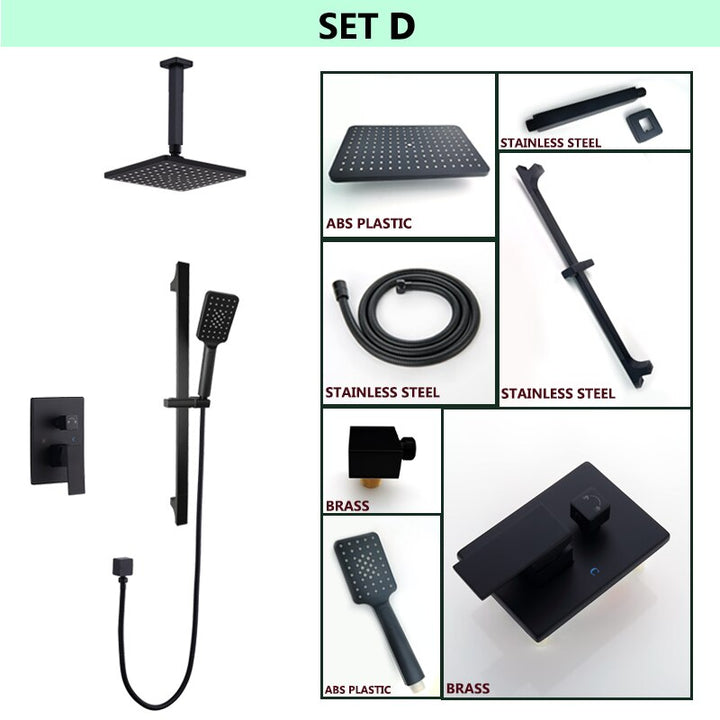CSA certified-Black matte Square 8" Inch Rain Head 2 Way Diverter Function Shower Kit