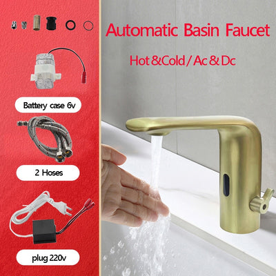 Brushed gold- Commercial and Residence Single hole motion sensor bathroom faucet
