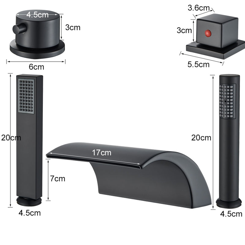 Black matte-Chrome Square Waterfall bathtub filler faucet set