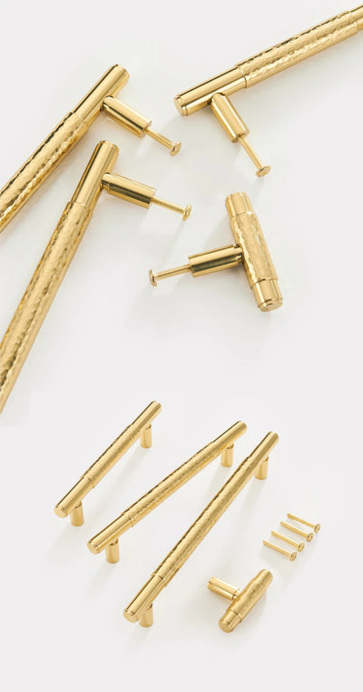 Gold Polished Modern Hammered Cabinet Door Drawers Handles