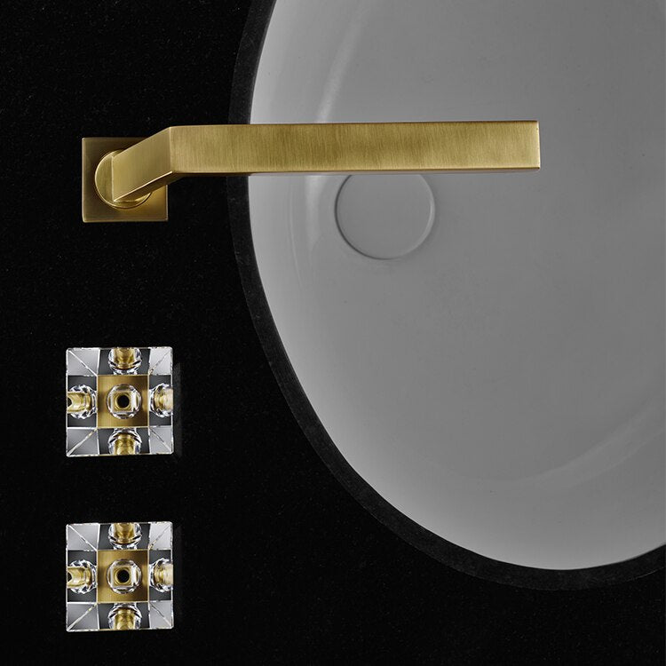 Soleil-Gold with Crystal handles 8" Inch wide spread faucet