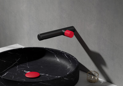 Black with red single lever wall mounted bathroom faucet