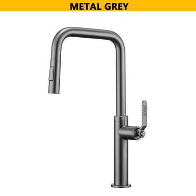 Nordic Design Brushed Gold-Grey Gun-Chrome Kitchen Faucet with Dual Sprayer