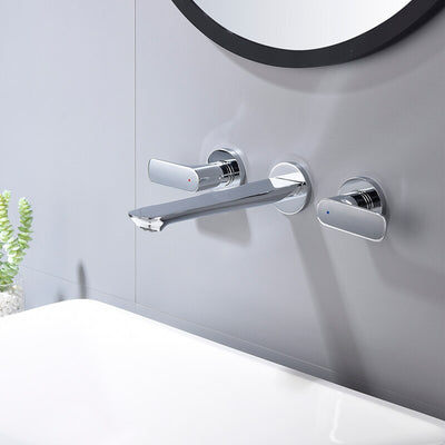 Chrome Wallmounted 2 handle bathroom faucet