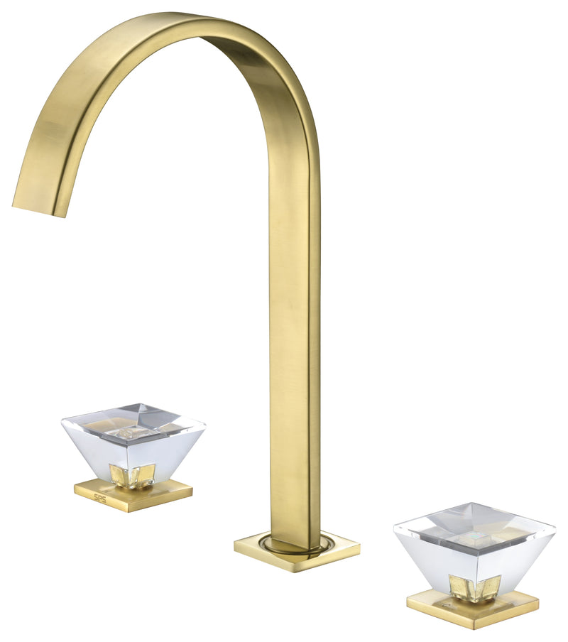 Brushed gold with crystal handles 8" inch wide spread bathroom faucet