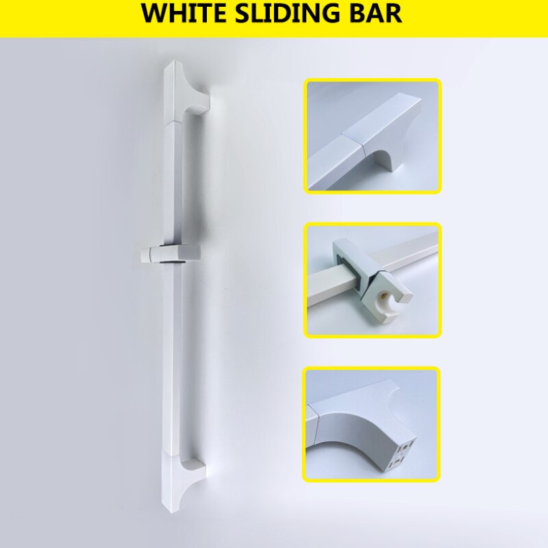 White matte square slide shower bar and spray set