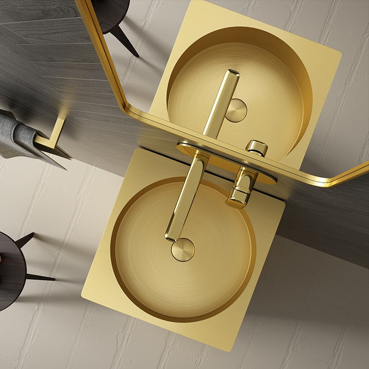 Nordic design Square Brushed Gold - Stainless Steel Floor Standing Pedestal Sink 16"x16"X31.5" H