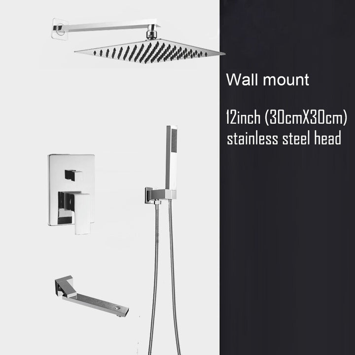 Chrome CSA square rain head 1-2 -3 way pressure balance shower kit