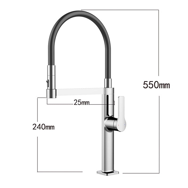 Barolo-Nordic design-Black with brushed gold -black matte-gun grey  tall 21" pull our dual spray kitchen faucet