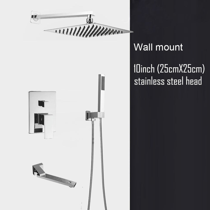 Chrome CSA square rain head 1-2 -3 way pressure balance shower kit