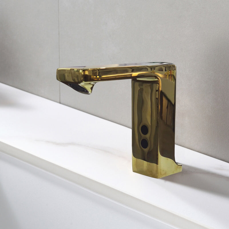 Gold polish square commercial sensor bathroom single hole faucet