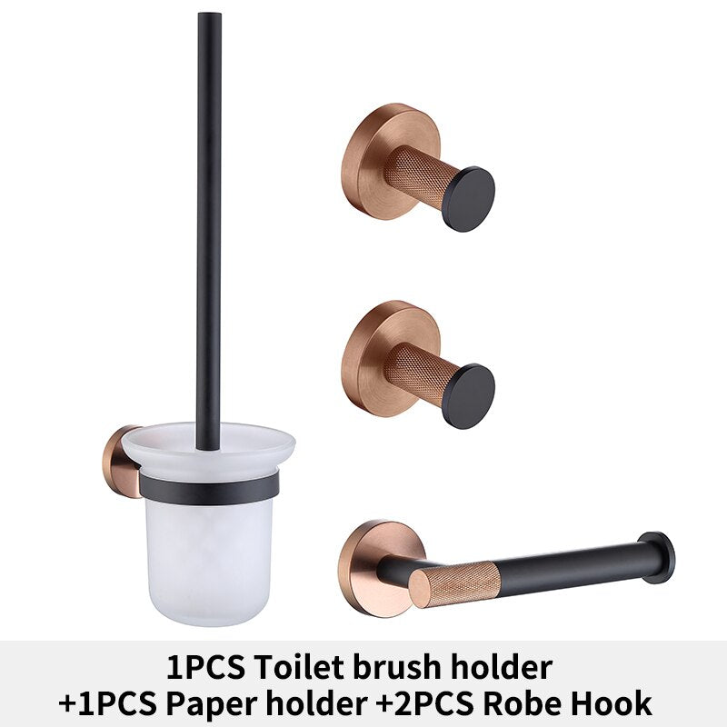Black with Rose Gold Bathroom Accessories