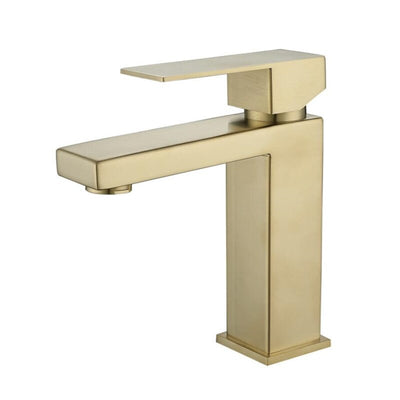 Brushed gold square single hole bathroom faucet