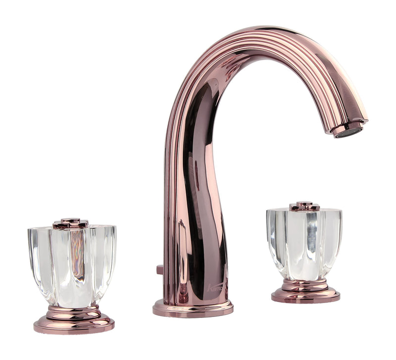 Gold polished brass with crystal handles 8" inch wide spread bathroom faucet