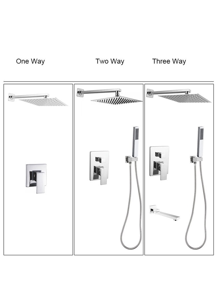 Chrome CSA square rain head 1-2 -3 way pressure balance shower kit