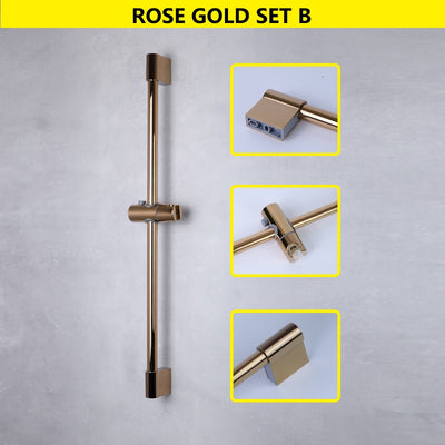 Rose gold polished- brushed gold-white matte, black matte slide shower bar