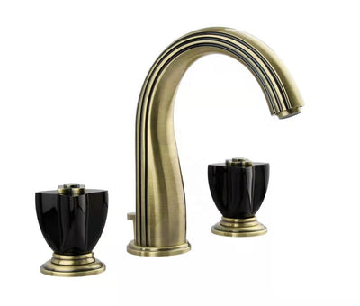 Gold polished brass with crystal handles 8" inch wide spread bathroom faucet