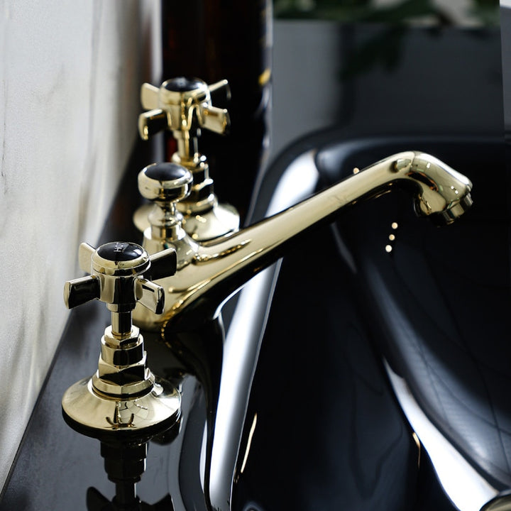 Gabsy-Victorian Gold polish with black two tone 8" inch wide spread bathroom faucet