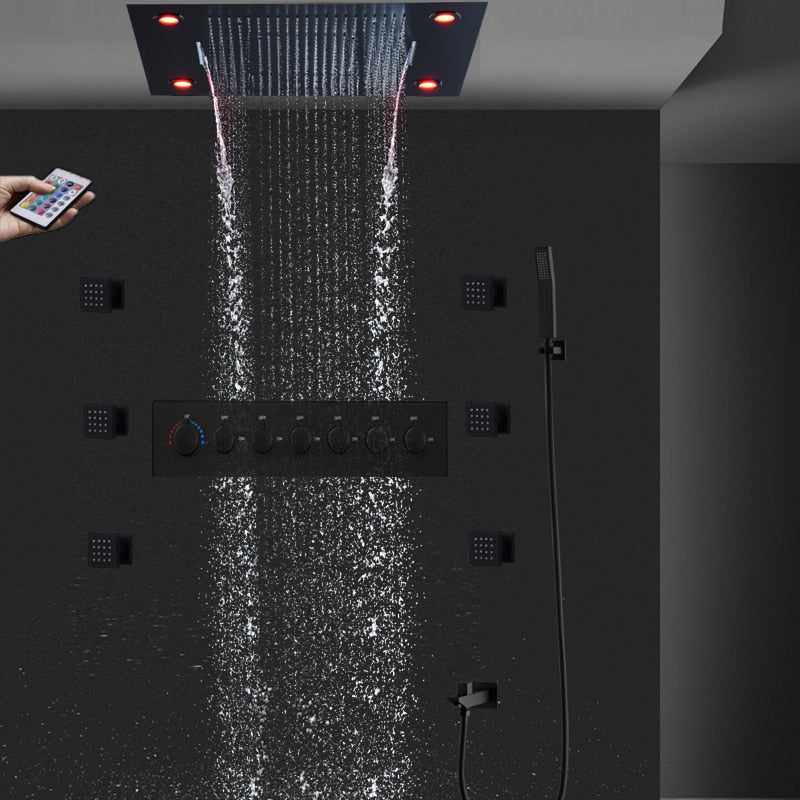 Black matte 24X24 inch rain head with smart led shower system