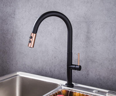 Black Rose Gold and  White Rose Gold Manual Pull Out  kitchen faucet