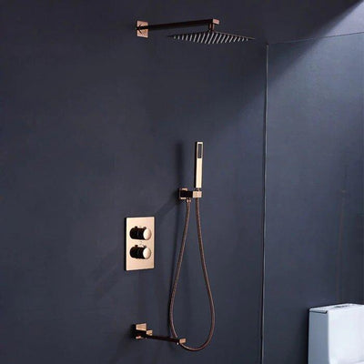 Rose Gold polished Square -3 way function diverter for tub,shower and hand spray completed shower kit