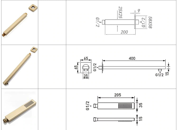 Brushed Gold CSA Thermostatic Rain and Tub Filler 3 Way Diverter Shower Kit