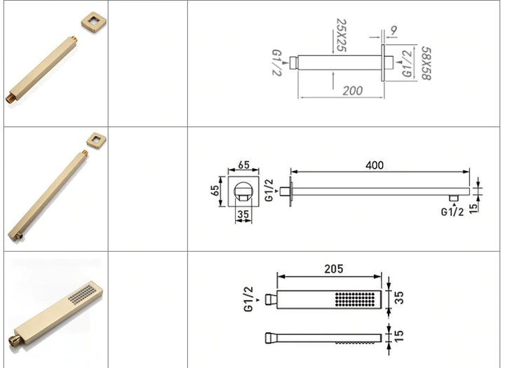 Brushed Gold CSA Thermostatic Rain and Tub Filler 3 Way Diverter Shower Kit